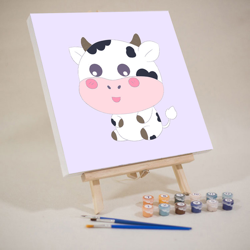diy数字油画动物生肖牛儿童油彩画填色小尺寸手工解闷画画填充涂