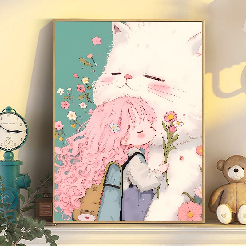 猫咪女孩数字油画diy2025新款填充解闷手工手绘治愈系丙烯油彩画