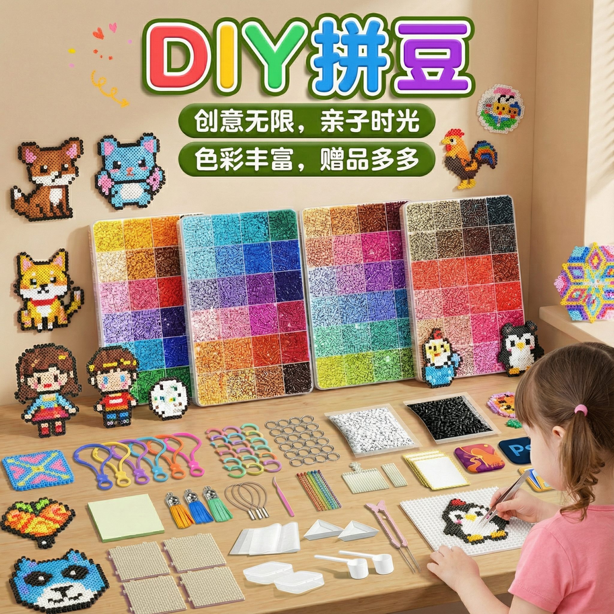 拼豆diy手工材料包全套新年拼豆专用熨斗mard家融合豆工具套装笔,玩具/童车/益智/积木/模型,拼豆/拼豆工具,淘宝优惠券,粉丝福利购,淘宝优惠卷