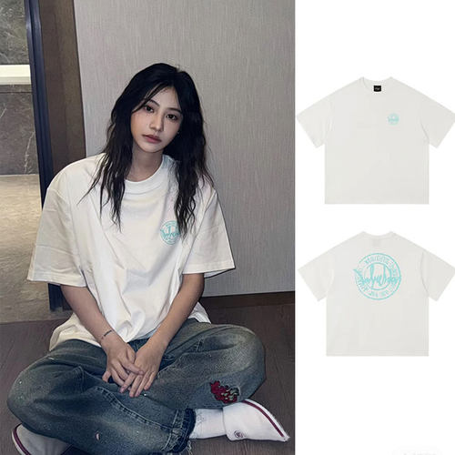 SNH48袁一琦同款T恤宽松复古印章圆圈印花夏季美式短袖纯棉上衣