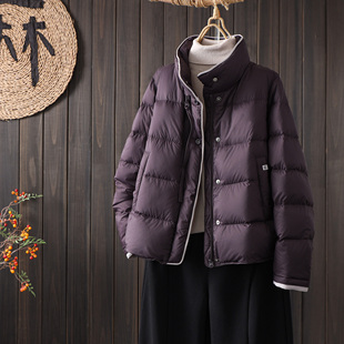 90%白鸭绒保暖短款 时尚 外套女 2025立领撞色羽绒服女韩版 原创冬季