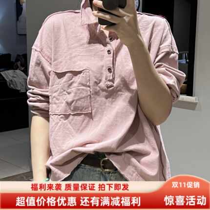 2025春新款文艺复古简约纯色翻领宽松百搭休闲减龄长袖衬衫上衣女