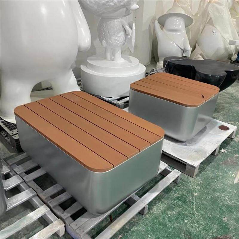 玻璃钢休闲座椅户外长条防真木公共坐凳美陈商场影院户外休息长凳