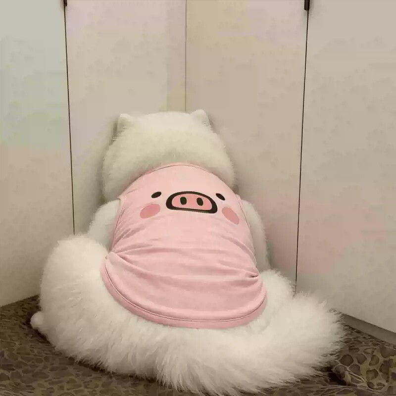 宠物狗狗衣服春秋款超萌粉色小猪印花亲肤背心大型犬金毛拉布拉多
