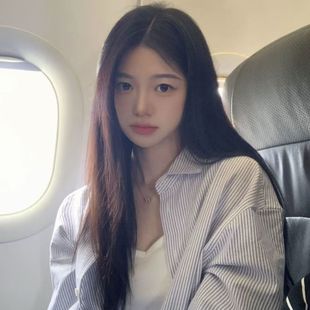 外穿百搭宽松显瘦衬衫 2024韩系甜美温柔蓝色条纹衬衣女春秋季 外套
