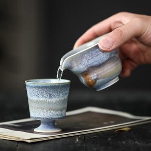 手工结晶釉松高足杯针高温窑变淡主人杯雅茗杯复古功ZWK夫品茶具