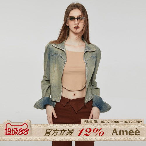美式复古水洗牛仔短外套女宽松