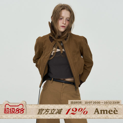 美式复古巴恩风立领工装短夹克女