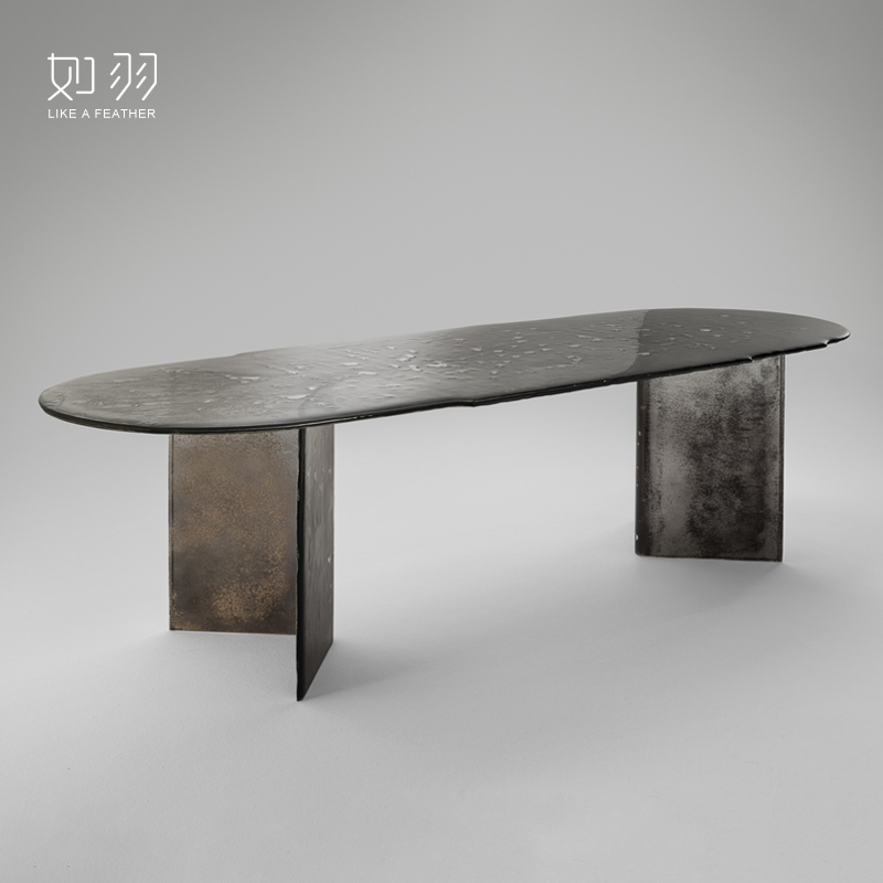 设计师高端别墅长桌热熔玻璃餐桌