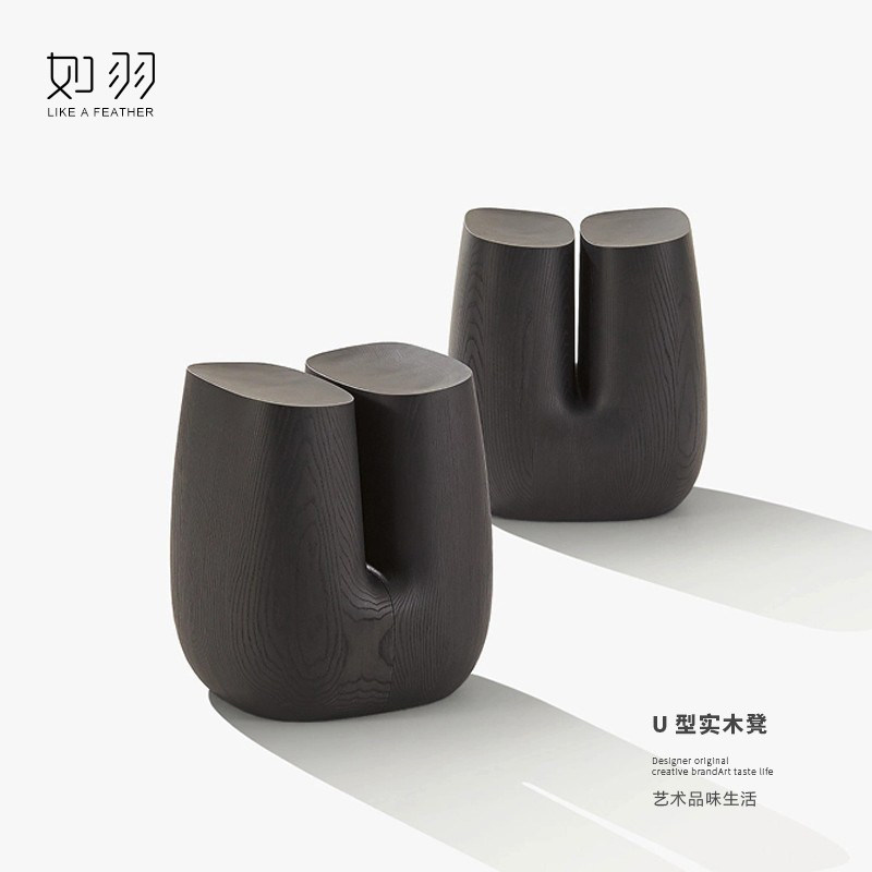 如羽 全实木Ube原版艺术创意个性凳子复古中古侘寂风设计师样板间,住宅家具,矮凳,淘宝优惠券,粉丝福利购,淘宝优惠卷