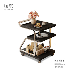 带轮小推车沙发茶几复古床边桌子高级感可移动边柜置物架 如羽