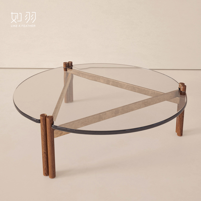 意式极简圆形茶几中古风玻璃茶几