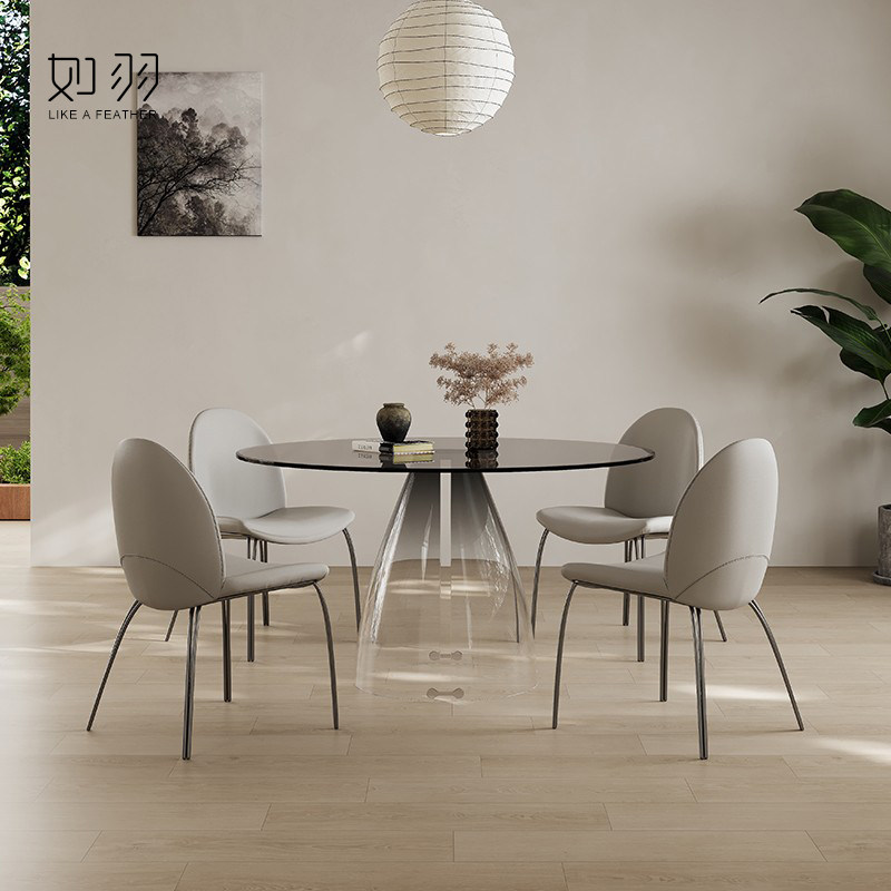 如羽 原创亚克力透明餐桌简约现代创意设计师钢化玻璃侘寂风圆桌,住宅家具,玻璃餐桌,淘宝优惠券,粉丝福利购,淘宝优惠卷