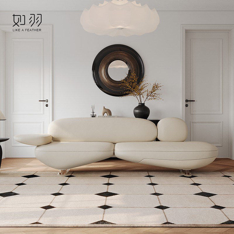 如羽原创设计亚克力脚鹅卵石沙发法式奶油风客厅现代简约设计款,住宅家具,皮艺沙发,淘宝优惠券,粉丝福利购,淘宝优惠卷