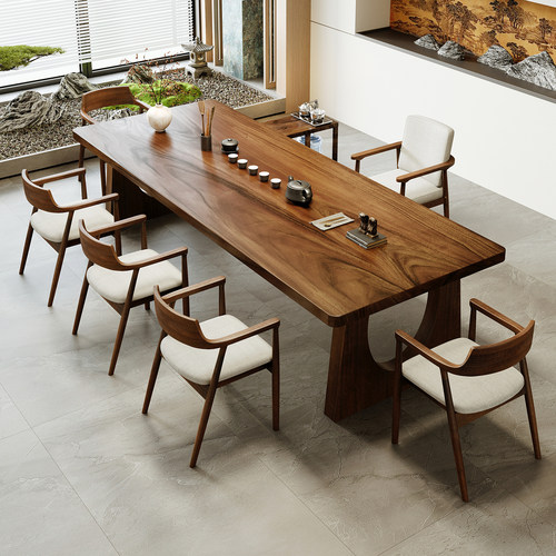 新中式黑胡桃木茶桌大板长条桌实木茶几客厅家用轻奢现代高级感