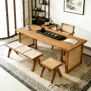 藤编茶几客厅家用小户型泡茶桌新中式实木大板桌禅意小型茶台桌