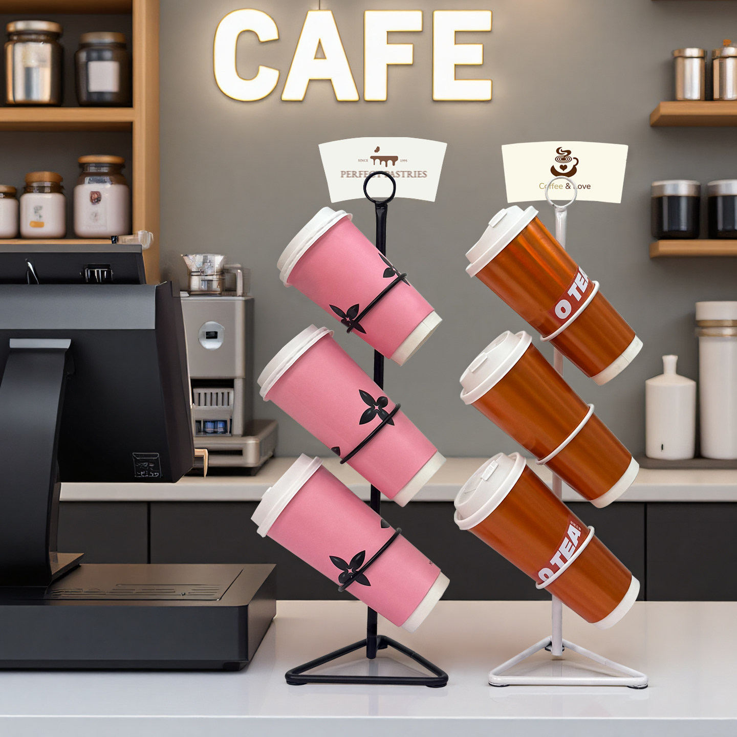 海浪咖啡店奶茶店杯架奶茶店用具纸杯架网红创意奶茶杯饮品展示架