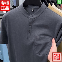 亚麻立领短袖t恤男士2025新款夏季中年男装带有口袋的上衣棉体恤