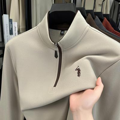 【奥莱品牌折扣】保罗秋冬半拉链立领卫衣男刺绣骆驼绒保暖T恤衫