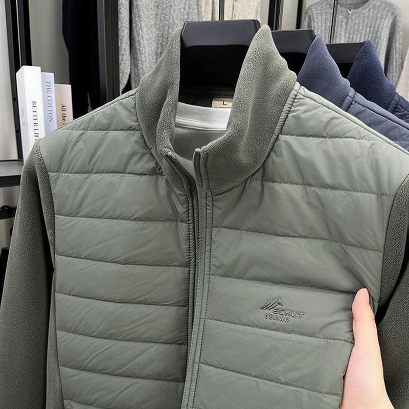 奥粒绒拼接轻薄款羽绒服男秋冬季新款摇粒绒外套休闲立领抓绒夹克