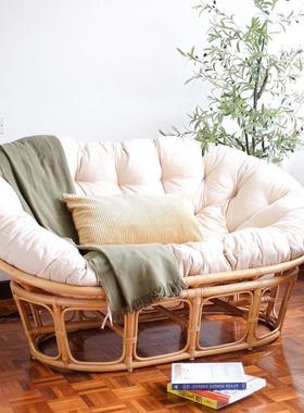 北欧藤编沙发真藤双人藤椅民宿家用休闲躺椅设计师papasan懒人椅