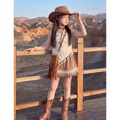 女童夏季波西米亚流苏背心套装