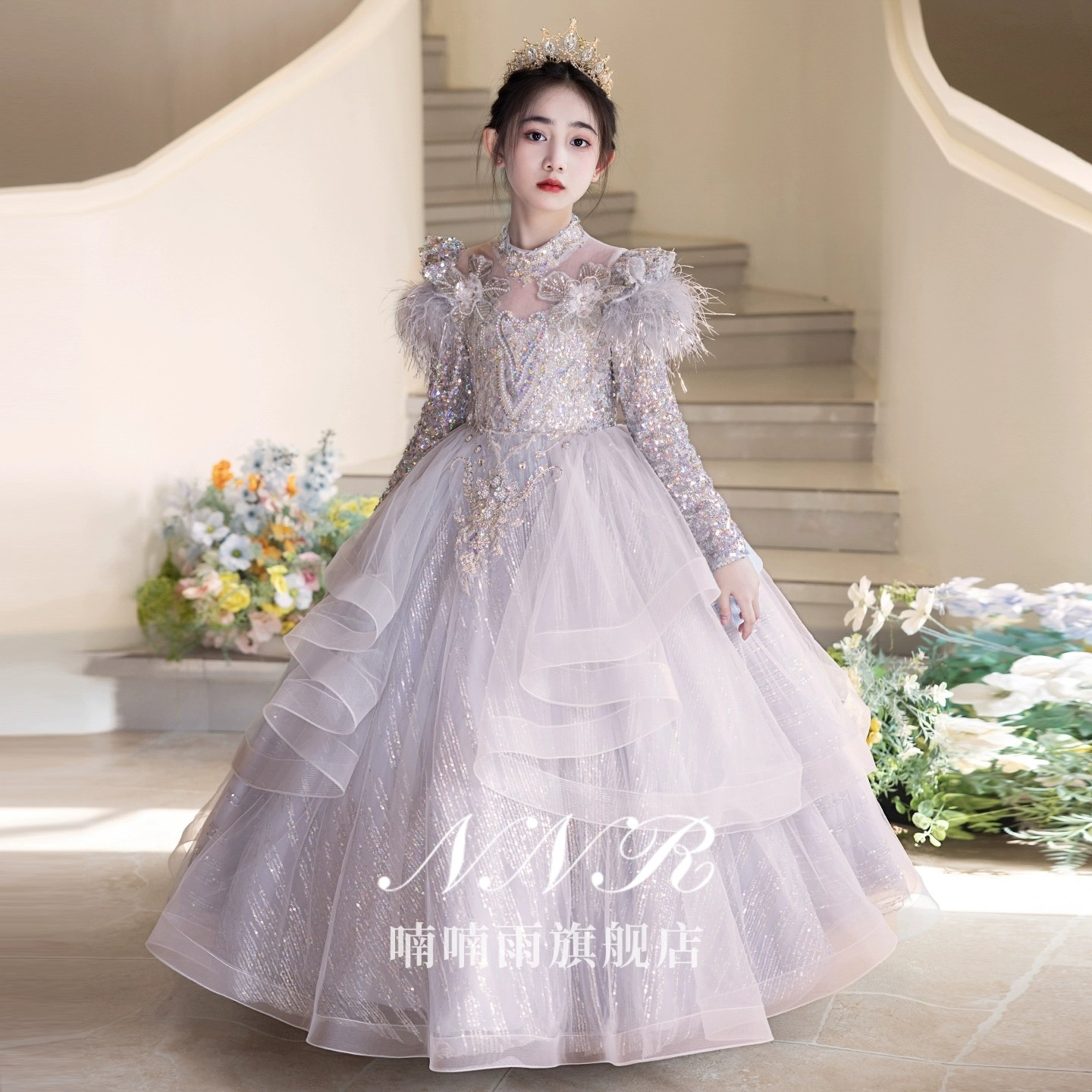出租女童礼服高端轻奢主持人女孩公主裙儿童钢琴演奏演出服秋冬季,童装/婴儿装/亲子装,儿童礼服,淘宝优惠券,粉丝福利购,淘宝优惠卷