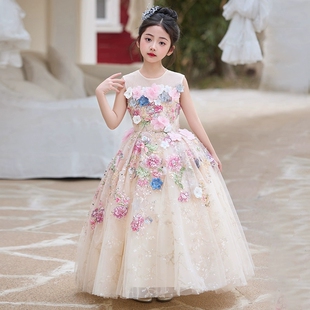 出租女童晚礼服2025新款儿童生日宴公主裙花童婚礼小女孩高级礼服