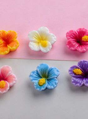 亮面彩色渐变五瓣花花蕊翘花发夹发绳抓夹装饰DIY手机壳树脂配件