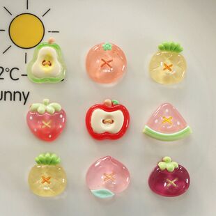 冰透树脂混款 水果配件西瓜桃子山竹DIY饰品材料批发发夹贴片配件