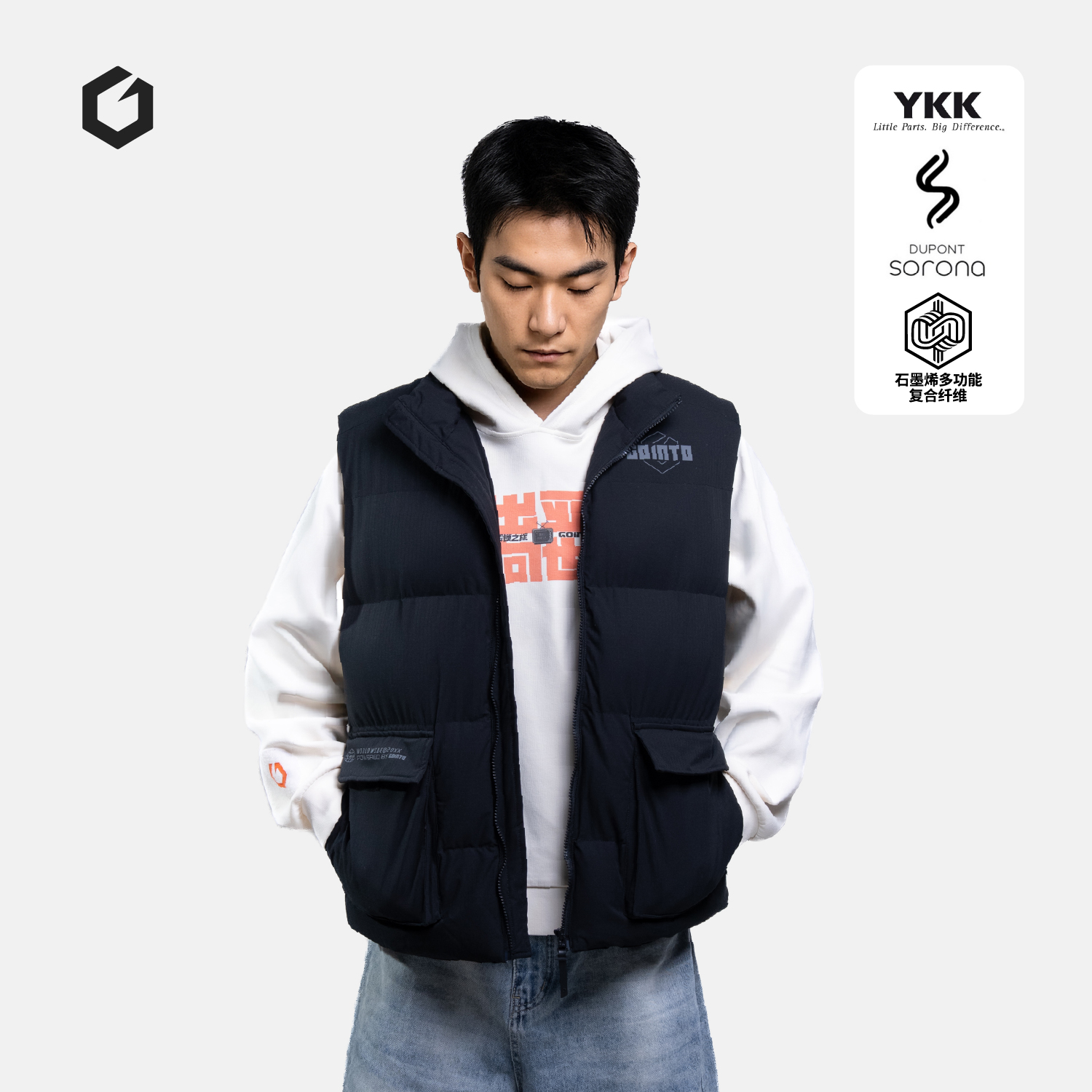 GOINTO极客上阵 724足球生活系列运动出行短款马甲棉服