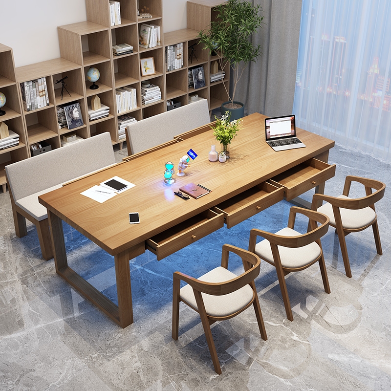 客厅实木书桌带抽屉家用办公长桌