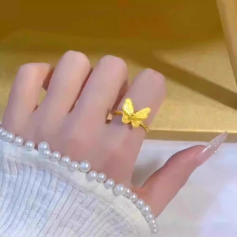 【水贝黄金】花月佳期金包银梦蝴蝶戒指女超闪时尚甜美戒指送女友