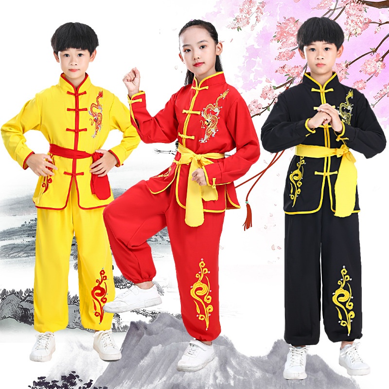 儿童武术练功表演服风男女短袖刺绣龙武馆训练比赛表演演出服