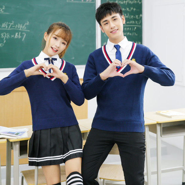 严选 中学生校服班服jk制服裙毛衣套装 英伦学院风宽松显瘦毛衣