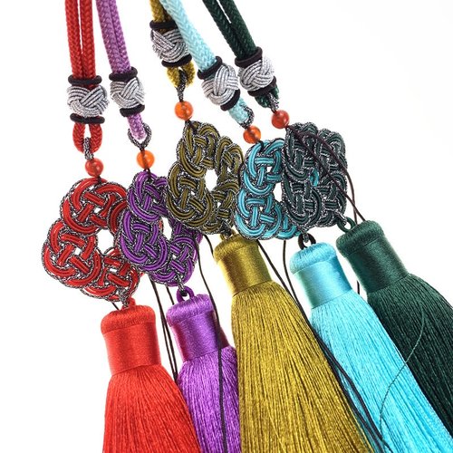 高档车挂流苏挂件 DIY饰品配件民族风中国结挂饰祥云结人造丝流苏