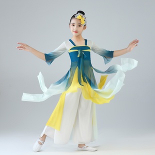 儿童古典舞演出服飘逸身韵女童中国舞古风舞蹈服中国风白色阔腿裤