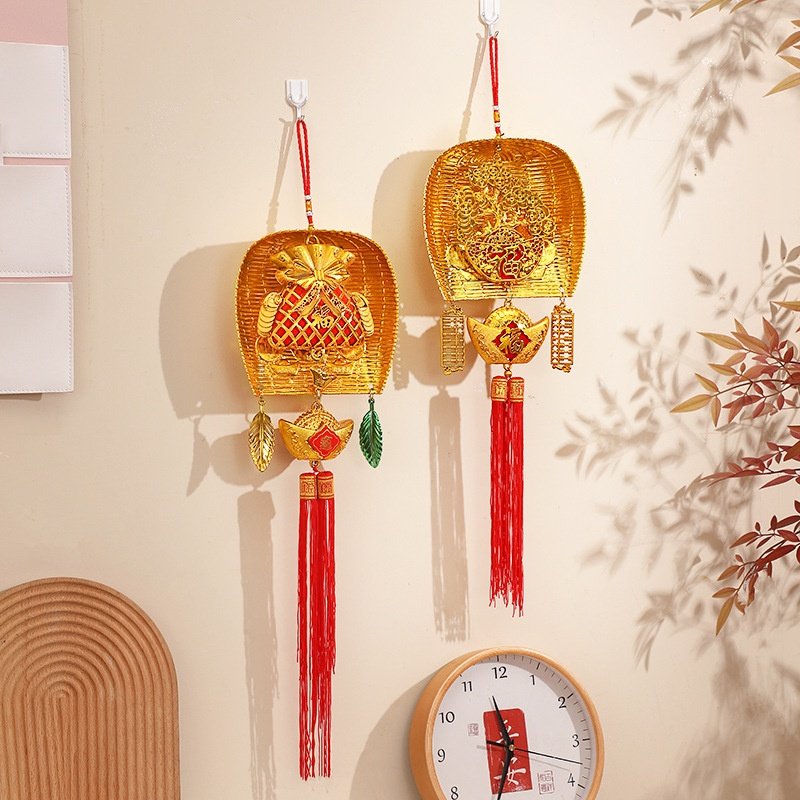 2026马年春节新年挂件室内客厅金畚斗装饰喜庆过年新款金簸箕挂饰