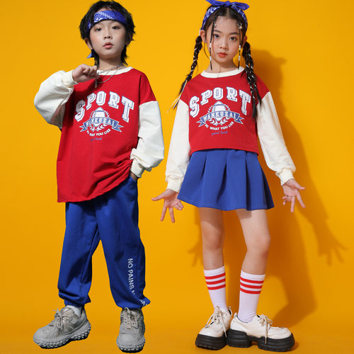 小学生运动会开幕式服装入场啦啦队演出服儿童啦啦操表演服红白拼
