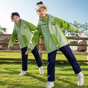 幼儿园草绿冲锋衣园服儿童保暖洋气校服秋冬装 小学生拼色团体班服