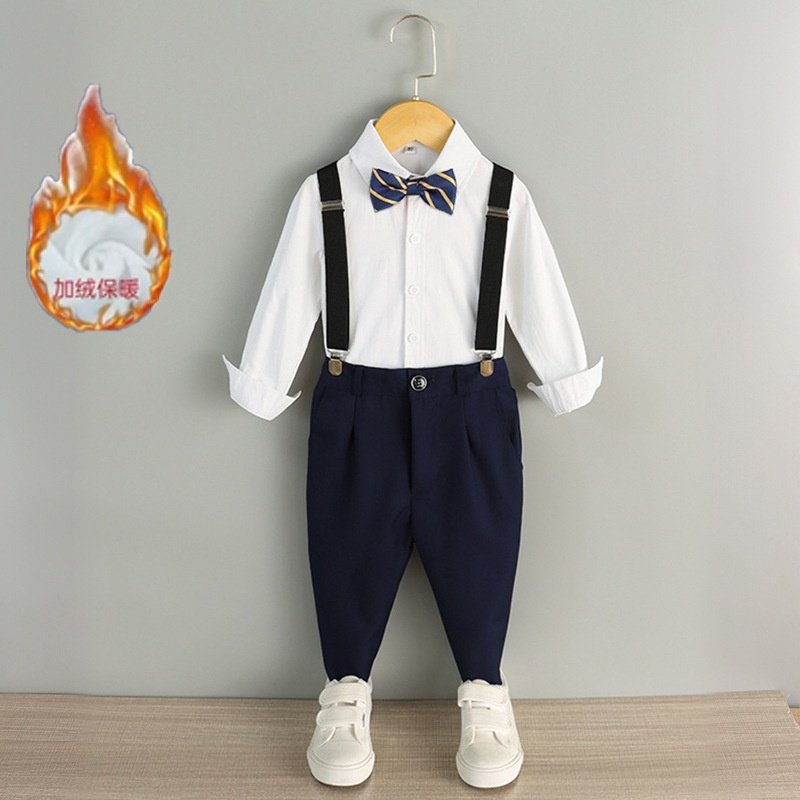 男童西装套装秋冬加绒花童婚礼服演出服中小童英伦表演服宝宝周岁