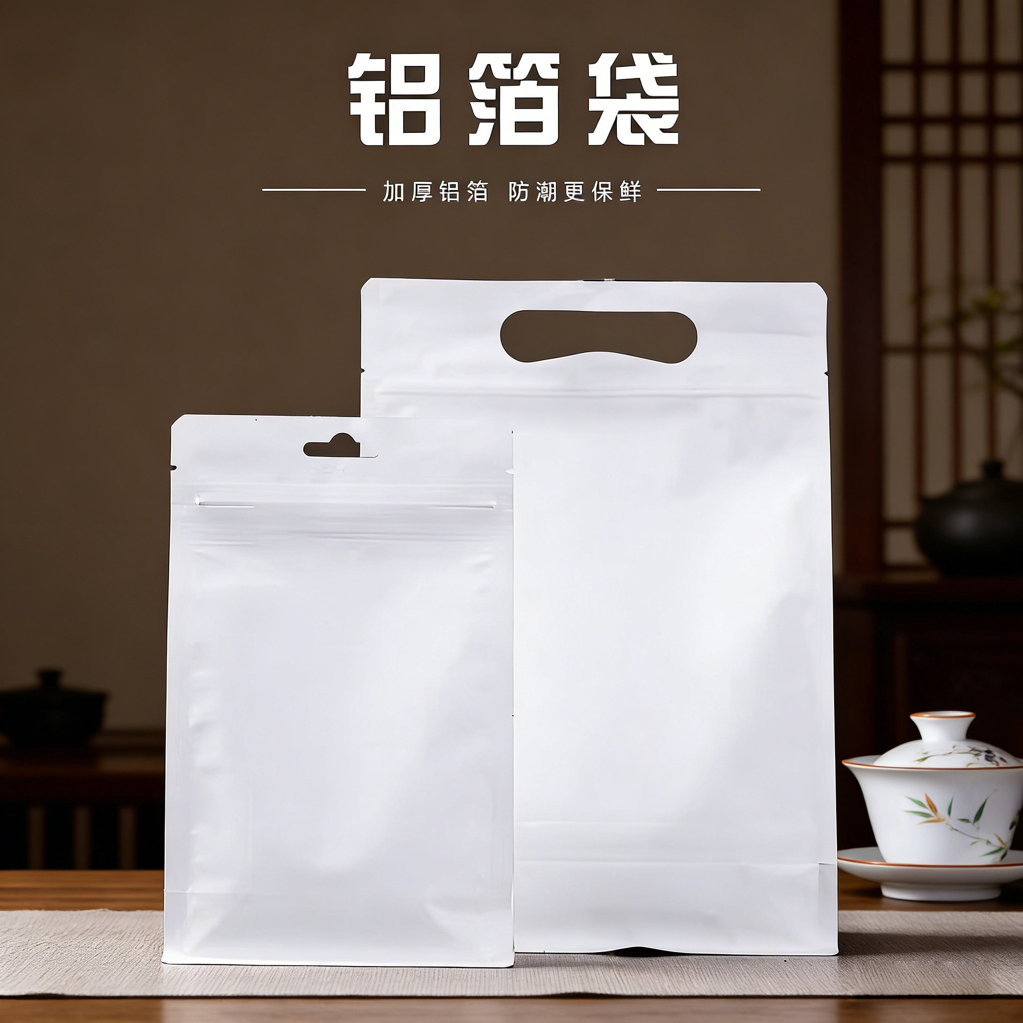 茶叶密封袋白牛皮铝箔八边封立体袋大号半斤一斤装通用纸袋收纳袋