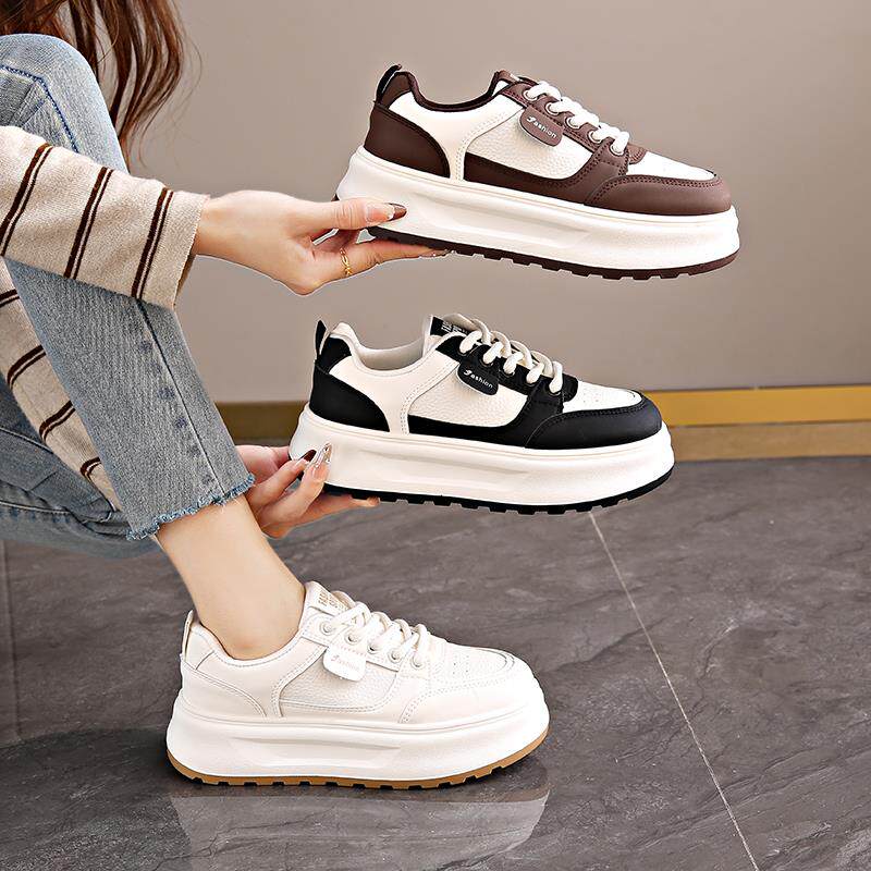 踩屎感真皮小白鞋女款2025春季新款爆款百搭厚底休闲运动学生板鞋