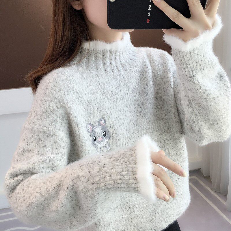 雪尼尔高领女士软糯毛衣2023新款宽松洋气秋冬加绒加厚水貂绒爆款