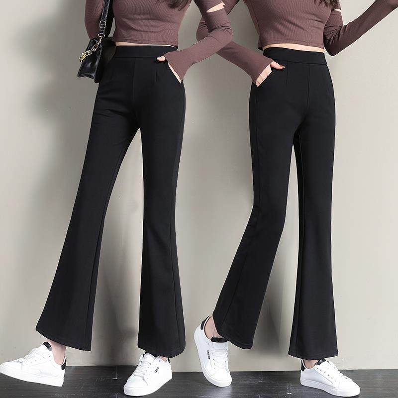 微喇裤子女春秋高腰显瘦2025新款大码胖mm黑色弹力西装垂感喇叭裤
