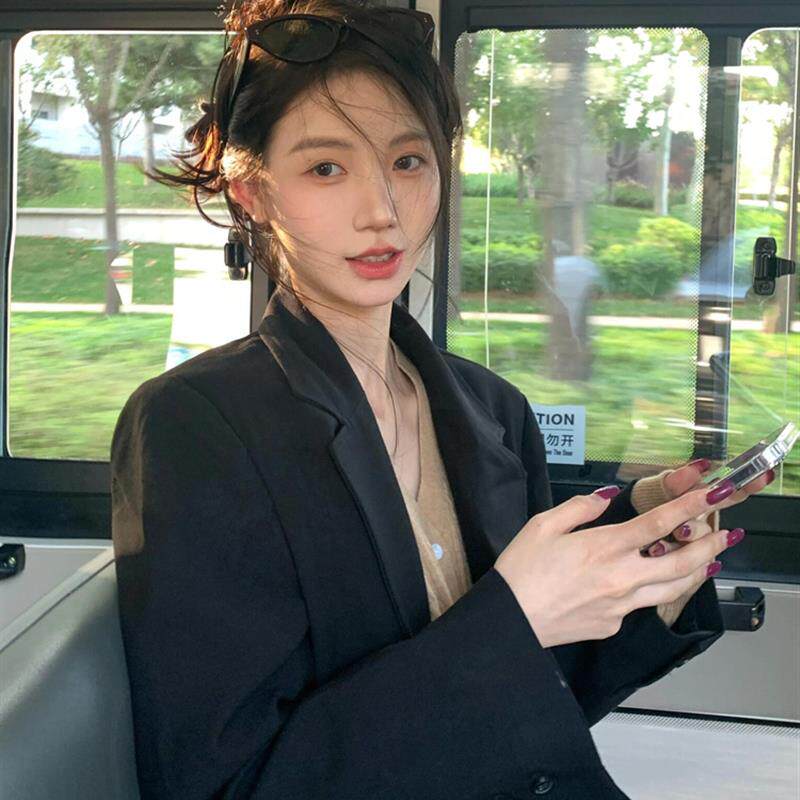 黑色女式小西装夹克2025秋季新款今年流行的超大号休闲高端西装趋