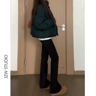 黑色微喇牛仔裤女秋冬新款加绒高腰弹力显瘦小个子拖地马蹄喇叭裤