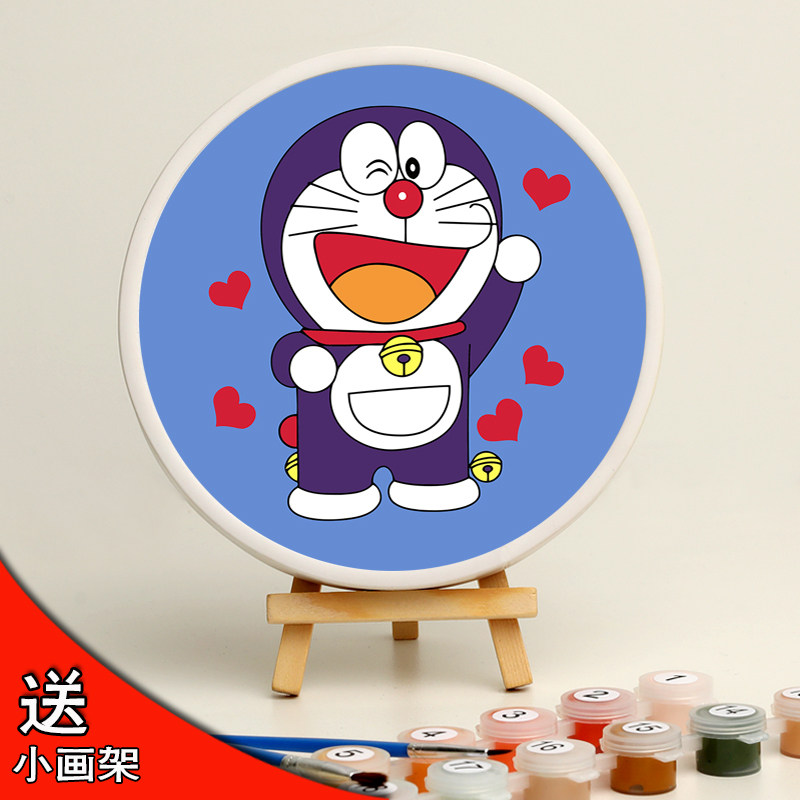 圆形diy数字油画小尺寸卡通动漫迷你手绘油彩儿童益智填色画新款