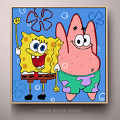 海绵宝宝diy数字油画卡通动漫派大星儿童填色手工绘油彩挂画新品