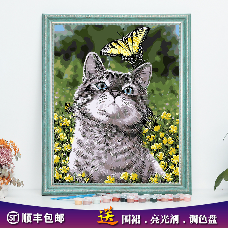 diy数字油画猫咪治愈减压油彩画